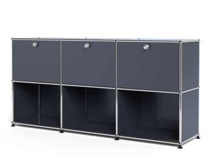 USM Haller Sideboard 50, individualisierbar Anthrazitgrau RAL 7016|Mit 3 Klappen|Offen