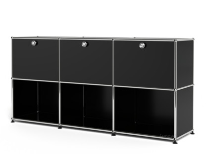 USM Haller Sideboard 50, individualisierbar Graphitschwarz RAL 9011|Mit 3 Klappen|Offen