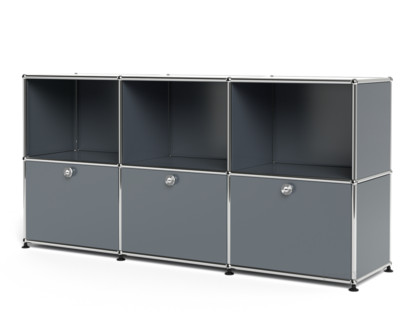 USM Haller Sideboard 50, individualisierbar Mittelgrau RAL 7005|Offen|Mit 3 Klappen