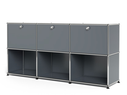 USM Haller Sideboard 50, individualisierbar Mittelgrau RAL 7005|Mit 3 Klappen|Offen