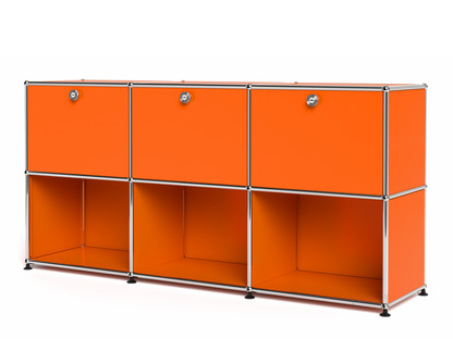 USM Haller Sideboard 50, individualisierbar Reinorange RAL 2004|Mit 3 Klappen|Offen