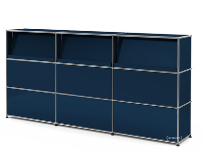 USM Haller Theke Typ 2 (mit Schrägtablaren) Stahlblau RAL 5011|225 cm (3 Elemente)|35 cm