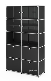 USM Haller Vitrinenschrank Doppelt (H 179 x B 103 x T 38 cm)|Graphitschwarz RAL 9011|Kein Schloss