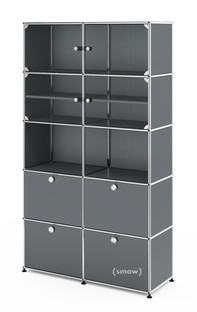 USM Haller Vitrinenschrank Doppelt (H 179 x B 103 x T 38 cm)|Mittelgrau RAL 7005|Kein Schloss