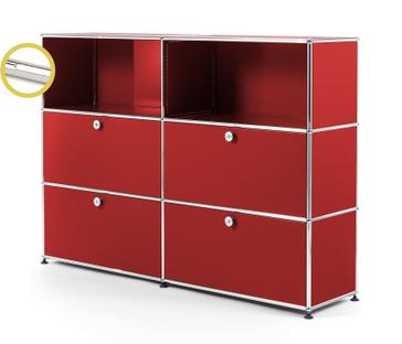 USM Haller E Highboard L mit Fachbeleuchtung USM rubinrot|Kaltweiß