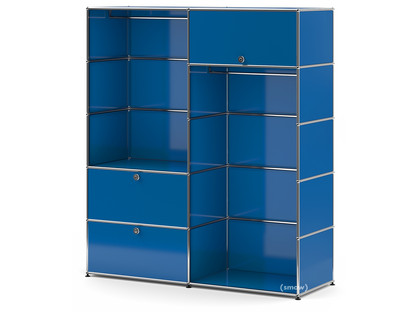 USM Haller Garderobe L mit 2 Kleiderstangen Enzianblau RAL 5010