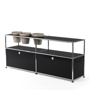 USM Haller Pflanzenwelten Sideboard Graphitschwarz RAL 9011|Mit 2 Klappen|Mit 3 Töpfen links|Basalt