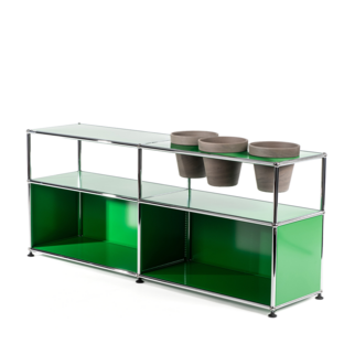 USM Haller Pflanzenwelten Sideboard USM grün|Offen|Mit 3 Töpfen rechts|Basalt