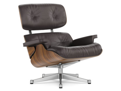Lounge Chair Nussbaum schwarz pigmentiert|Leder Premium F chocolate|84 cm - Originalhöhe 1956|Aluminium poliert