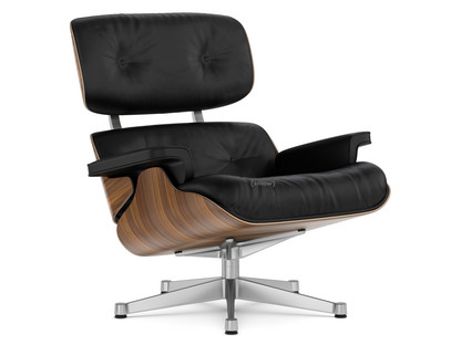 Lounge Chair Nussbaum schwarz pigmentiert|Leder Premium F nero|84 cm - Originalhöhe 1956|Aluminium poliert