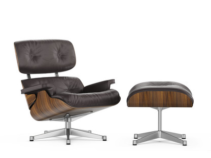 Lounge Chair & Ottoman Nussbaum schwarz pigmentiert|Leder Premium F chocolate|89 cm|Aluminium poliert