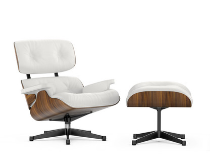 Lounge Chair & Ottoman Nussbaum schwarz pigmentiert|Leder Premium F snow|84 cm - Originalhöhe 1956|Aluminium poliert, Seiten schwarz
