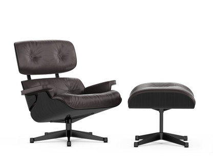 Lounge Chair & Ottoman Esche schwarz lackiert|Leder Premium F chocolate|89 cm|Schwarz pulverbeschichtet