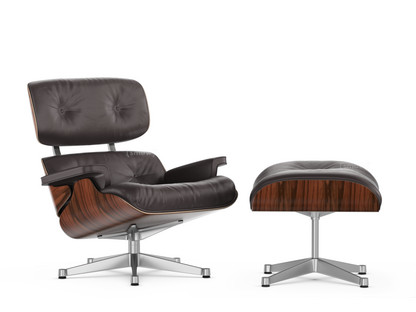 Lounge Chair & Ottoman Santos Palisander|Leder Premium F chocolate|84 cm - Originalhöhe 1956|Aluminium poliert