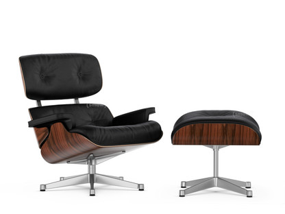 Lounge Chair & Ottoman Santos Palisander|Leder Premium F nero|84 cm - Originalhöhe 1956|Aluminium poliert