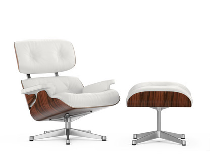 Lounge Chair & Ottoman Santos Palisander|Leder Premium F snow|84 cm - Originalhöhe 1956|Aluminium poliert