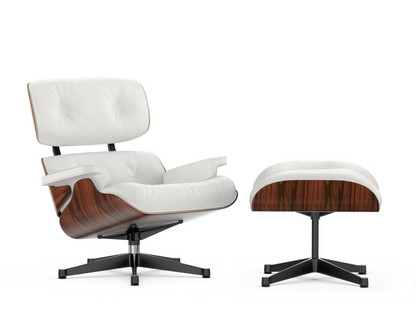 Lounge Chair & Ottoman Santos Palisander|Leder Premium F snow|84 cm - Originalhöhe 1956|Aluminium poliert, Seiten schwarz