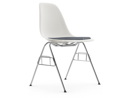 Eames Plastic Side Chair RE DSS Weiß|Mit Sitzpolster|Dunkelblau / elfenbein|Ohne Reihenverbindung (DSS-N)