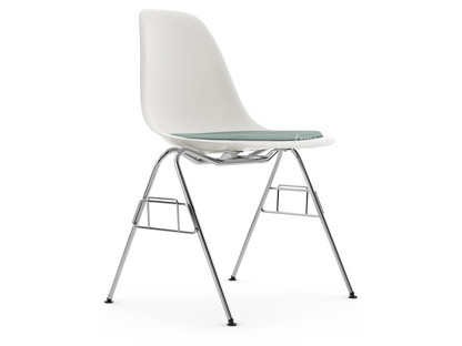Eames Plastic Side Chair RE DSS Weiß|Mit Sitzpolster|Eisblau / elfenbein|Ohne Reihenverbindung (DSS-N)