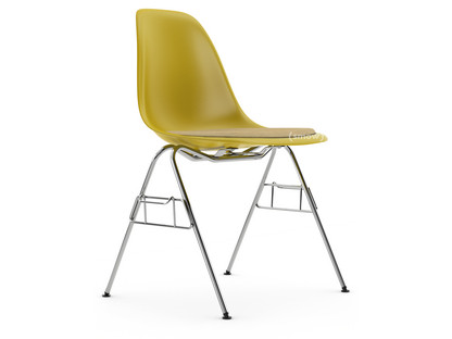 Eames Plastic Side Chair RE DSS Senf|Mit Sitzpolster|Senf / elfenbein|Mit Reihenverbindung (DSS)