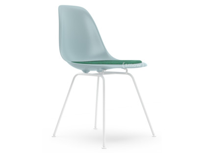 Eames Plastic Side Chair RE DSX Eisgrau|Mit Sitzpolster|Mint / forest|Standardhöhe - 43 cm|Beschichtet weiß