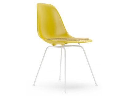 Eames Plastic Side Chair RE DSX Senf|Mit Sitzpolster|Senf / elfenbein|Standardhöhe - 43 cm|Beschichtet weiß