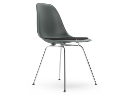 Eames Plastic Side Chair RE DSX Granitgrau|Mit Sitzpolster|Dunkelgrau|Standardhöhe - 43 cm|Verchromt