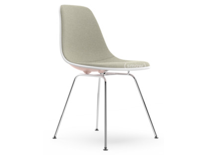 Eames Plastic Side Chair RE DSX Zartrosé|Mit Vollpolsterung|Warmgrey / elfenbein|Standardhöhe - 43 cm|Verchromt
