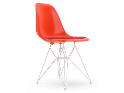 Eames Plastic Side Chair RE DSR Rot (poppy red)|Mit Sitzpolster|Koralle / Poppy red|Standardhöhe - 43 cm|Beschichtet weiß