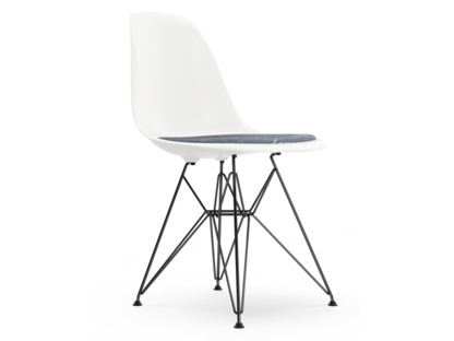 Eames Plastic Side Chair RE DSR Weiß|Mit Sitzpolster|Dunkelblau / elfenbein|Standardhöhe - 43 cm|Beschichtet basic dark