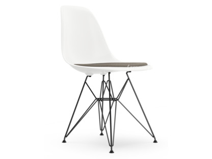Eames Plastic Side Chair RE DSR Weiß|Mit Sitzpolster|Warmgrey / moorbraun|Standardhöhe - 43 cm|Beschichtet basic dark