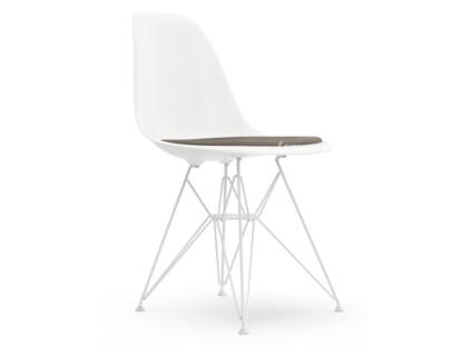Eames Plastic Side Chair RE DSR Weiß|Mit Sitzpolster|Warmgrey / moorbraun|Standardhöhe - 43 cm|Beschichtet weiß