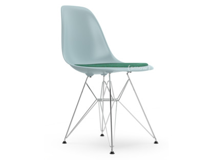 Eames Plastic Side Chair RE DSR Eisgrau|Mit Sitzpolster|Mint / forest|Standardhöhe - 43 cm|Verchromt