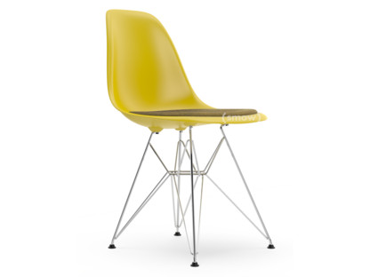 Eames Plastic Side Chair RE DSR Senf|Mit Sitzpolster|Senf / dunkelgrau|Standardhöhe - 43 cm|Verchromt