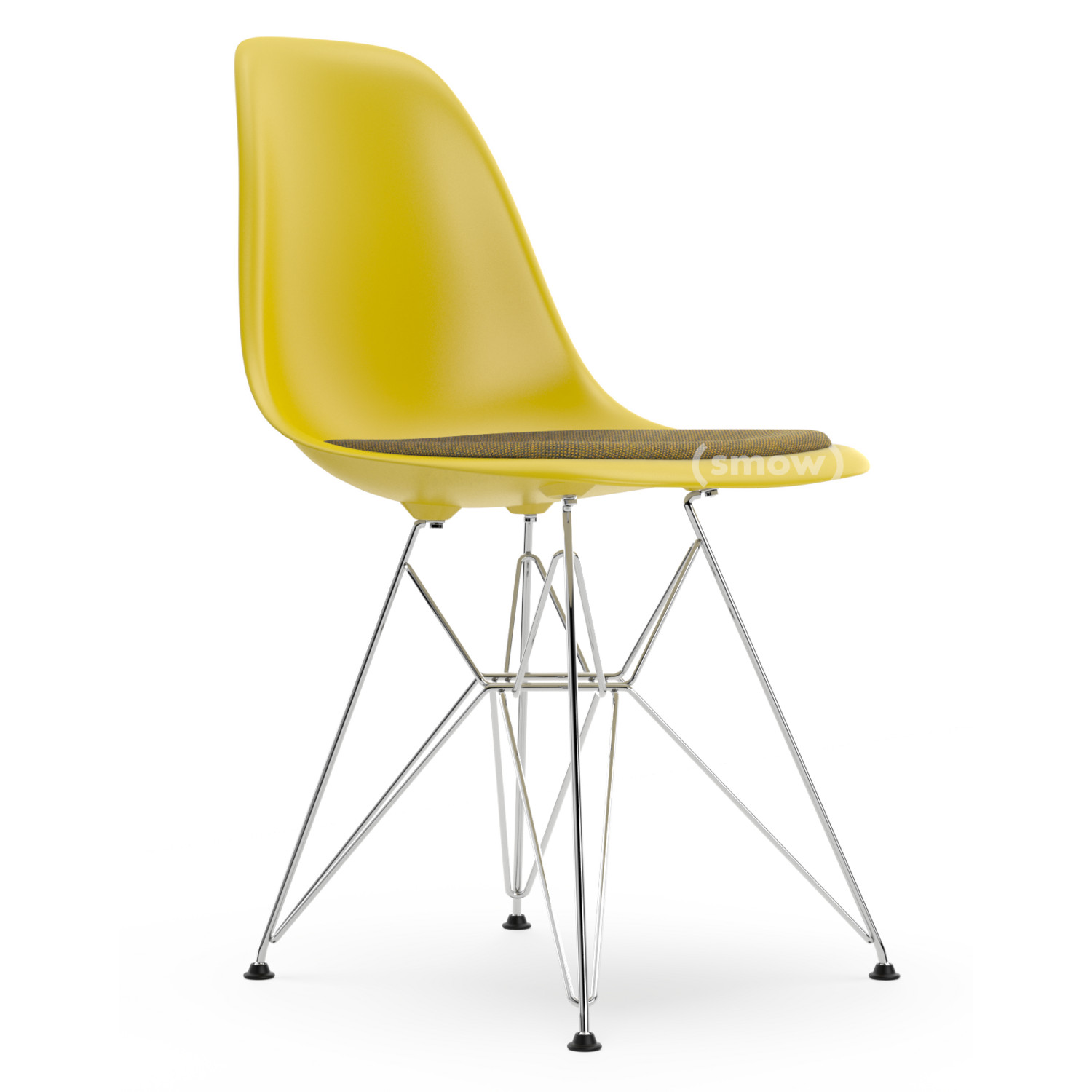 Vitra Eames Plastic Side Chair RE DSR Senf Mit Sitzpolster Senf dunkelgrau Standardhohe 43 cm Verchromt