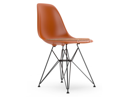 Eames Plastic Side Chair RE DSR Rostorange|Mit Sitzpolster|Cognac / elfenbein|Standardhöhe - 43 cm|Beschichtet basic dark