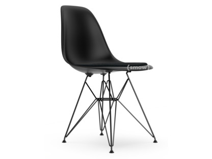Eames Plastic Side Chair RE DSR Tiefschwarz|Mit Sitzpolster|Nero|Standardhöhe - 43 cm|Beschichtet basic dark