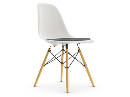 Eames Plastic Side Chair RE DSW Weiß|Mit Sitzpolster|Dunkelblau / elfenbein|Standardhöhe - 43 cm|Esche honigfarben