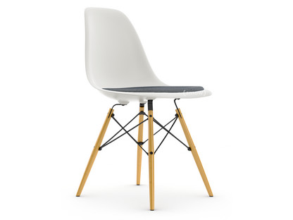 Eames Plastic Side Chair RE DSW Weiß|Mit Sitzpolster|Dunkelblau / elfenbein|Standardhöhe - 43 cm|Ahorn gelblich