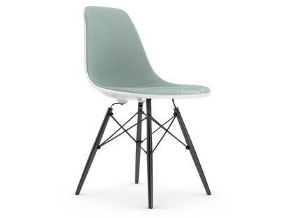 Eames Plastic Side Chair RE DSW Weiß|Mit Vollpolsterung|Eisblau / elfenbein|Standardhöhe - 43 cm|Ahorn schwarz
