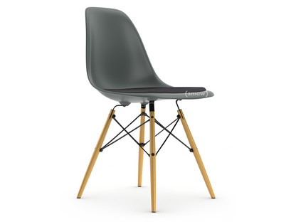Eames Plastic Side Chair RE DSW Granitgrau|Mit Sitzpolster|Dunkelgrau|Standardhöhe - 43 cm|Esche honigfarben