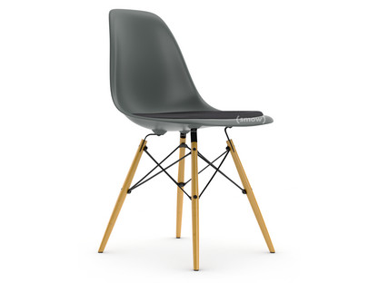 Eames Plastic Side Chair RE DSW Granitgrau|Mit Sitzpolster|Dunkelgrau|Standardhöhe - 43 cm|Ahorn gelblich