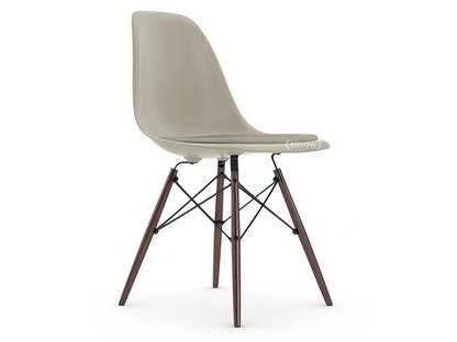 Eames Plastic Side Chair RE DSW Kieselstein|Mit Sitzpolster|Warmgrey / elfenbein|Standardhöhe - 43 cm|Ahorn dunkel