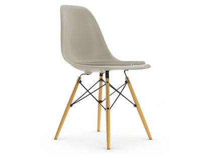 Eames Plastic Side Chair RE DSW Kieselstein|Mit Sitzpolster|Warmgrey / elfenbein|Standardhöhe - 43 cm|Esche honigfarben