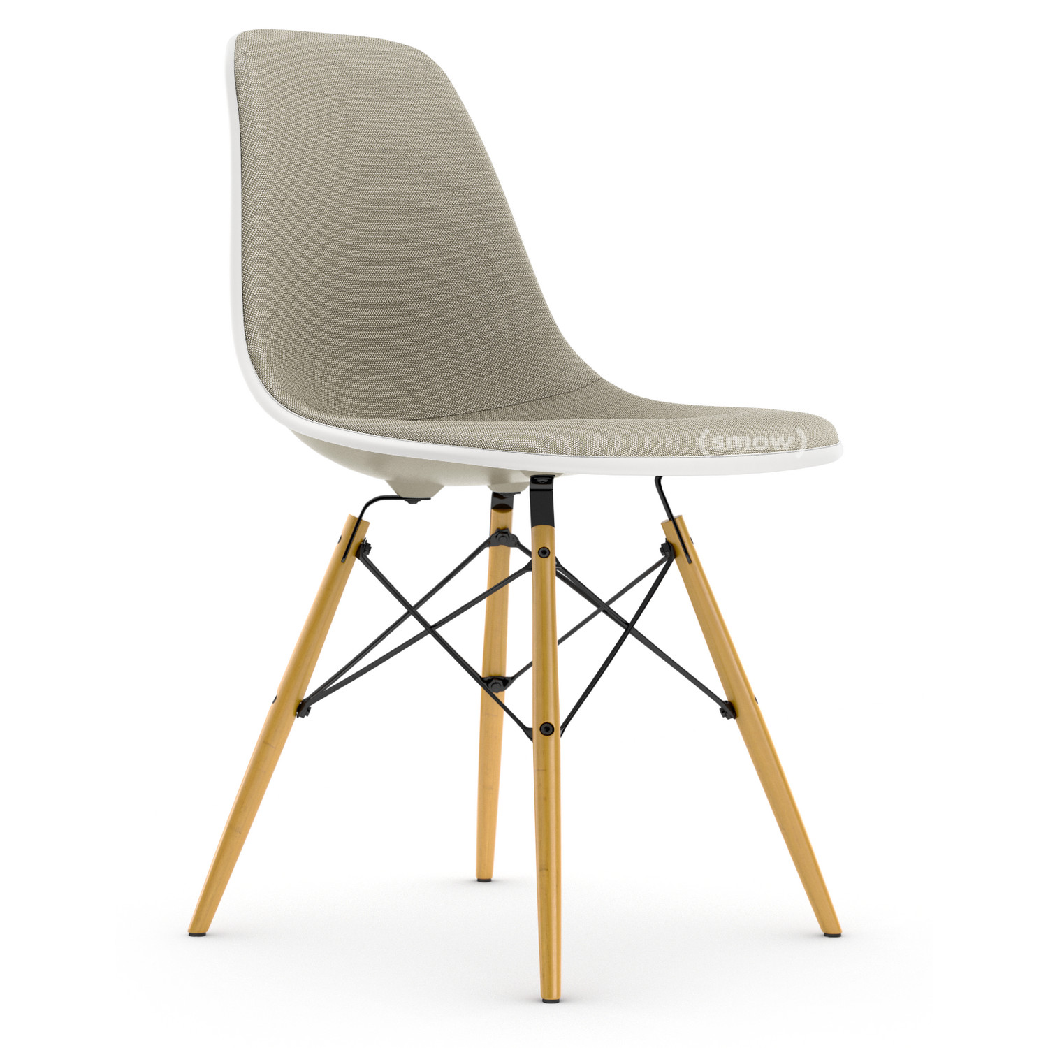 Eames Plastic Side Chair RE DSW Kieselstein Mit Vollpolsterung Warmgrey elfenbein Standardhohe 43 cm Ahorn gelblich