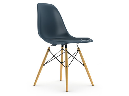 Eames Plastic Side Chair RE DSW Meerblau|Mit Sitzpolster|Meerblau / dunkelgrau|Standardhöhe - 43 cm|Esche honigfarben