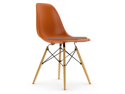 Eames Plastic Side Chair RE DSW Rostorange|Mit Sitzpolster|Cognac / elfenbein|Standardhöhe - 43 cm|Esche honigfarben