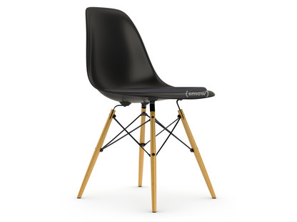 Eames Plastic Side Chair RE DSW Tiefschwarz|Mit Sitzpolster|Dunkelgrau|Standardhöhe - 43 cm|Ahorn gelblich