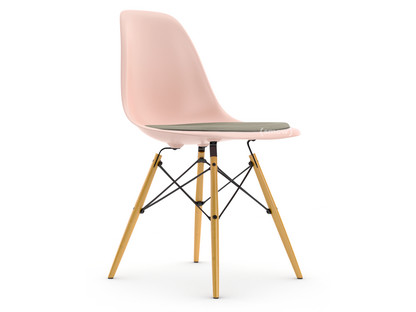 Eames Plastic Side Chair RE DSW Zartrosé|Mit Sitzpolster|Warmgrey / elfenbein|Standardhöhe - 43 cm|Ahorn gelblich