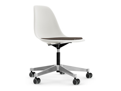 Eames Plastic Side Chair RE PSCC Weiß|Mit Sitzpolster|Warmgrey / moorbraun